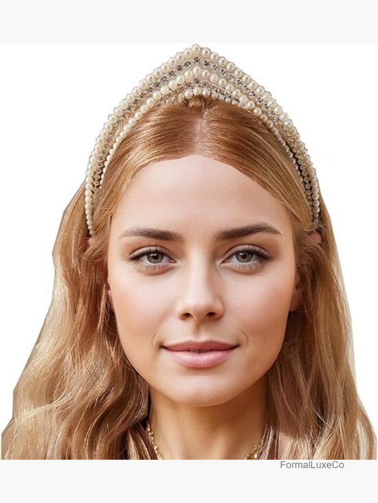 Vintage Pearl Headband Crown Bridal Princess Tiara Rhinestone Medieval main image 4